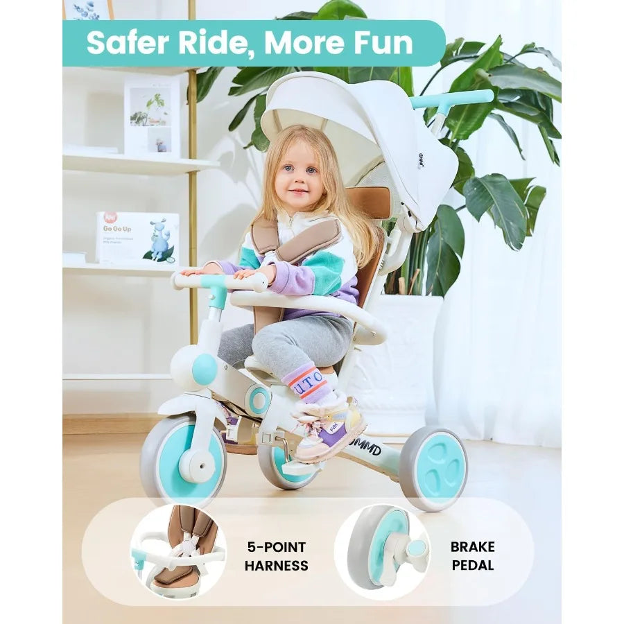 7-in-1 Multifunctional Baby Tricycle | Safe Ride for Growing Kids
