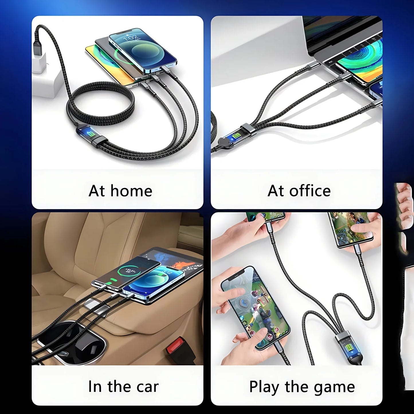 100W 3 In 1 Transparent Pilot Lamp Super Fast Charging Cable
