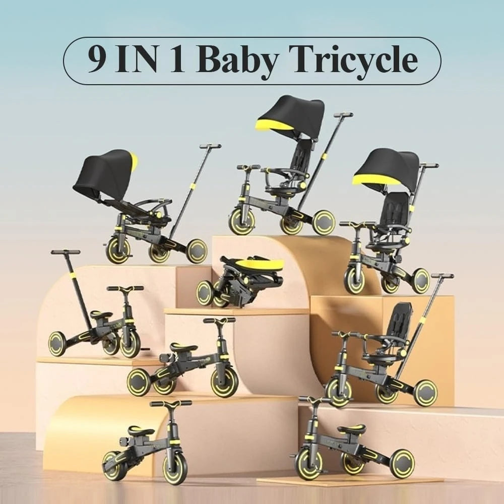 9-in-1 Convertible Push Tricycle for Toddlers | Safe & Lightweight