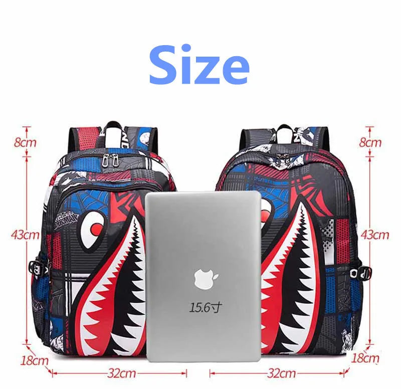 Cartoon Shark Print Backpack | Perfect School Rucksack for Kids