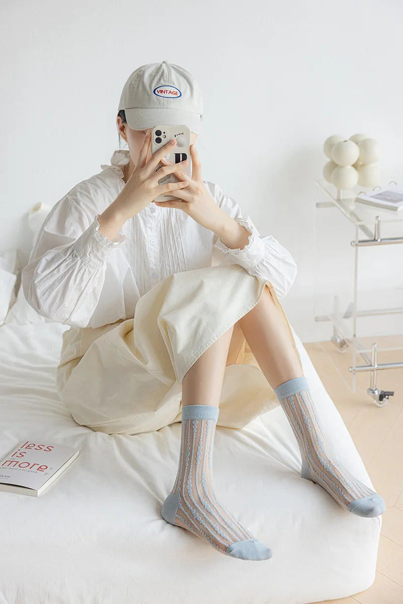 Cute Striped Kawaii Socks for Women | Ultra-Thin Summer Wear