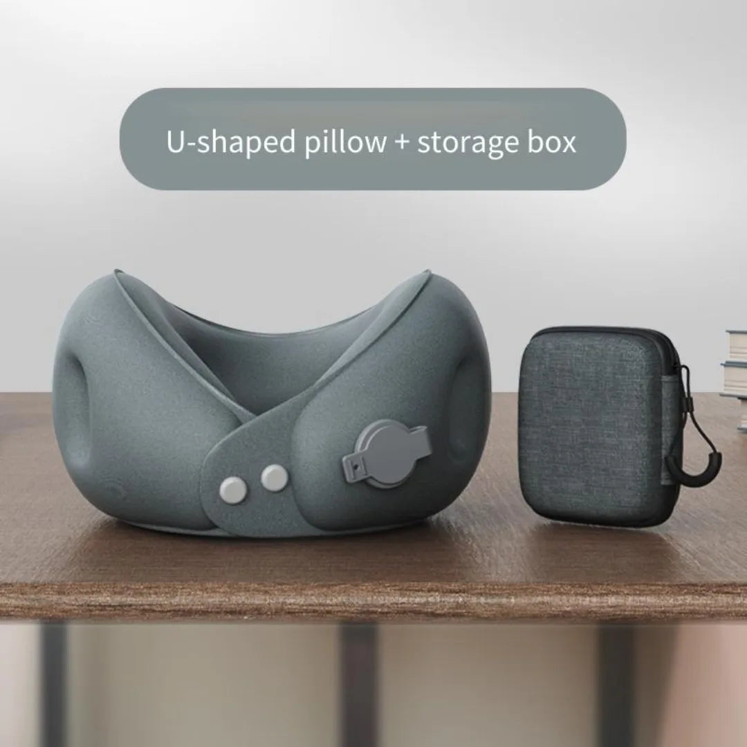 Inflatable U-Shaped Travel Neck Pillow with Storage Bag — Portable Soft Support Cushion for Airplane Car Train Office Nap Sleep