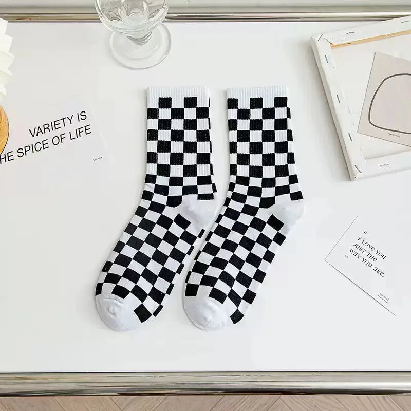 Unisex Checkerboard Socks | Trendy Geometric Cotton Streetwear