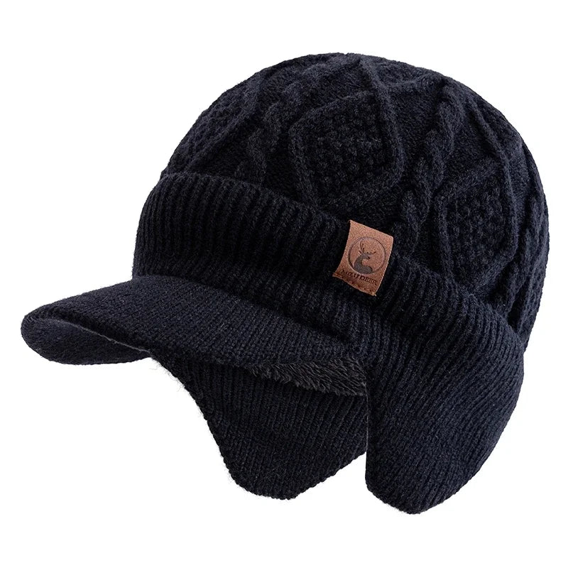 Unisex Fleece Lined Earflap Beanie Hat | Stylish Warm Winter Cap