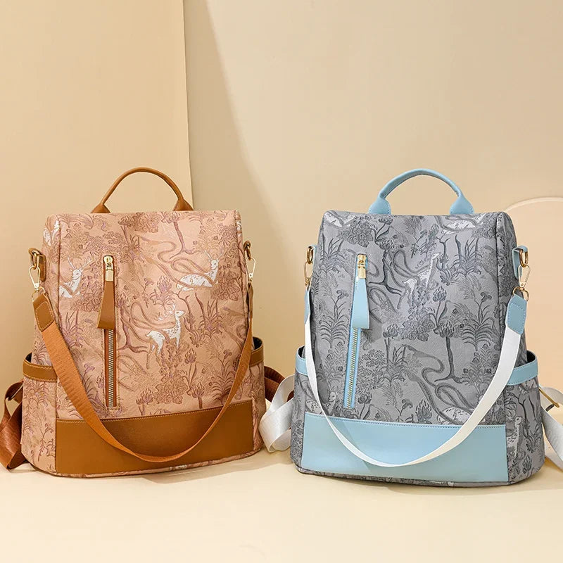 Stylish Color Blocking PU Leather Backpack | Anti-Theft Travel Bag