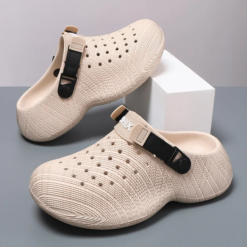 Men Thick Sole Clogs Breathable Hollow Out Non-slip Garden Shoes Outdoor Beach Slippers Slip On Platform Sandal Summer Walking