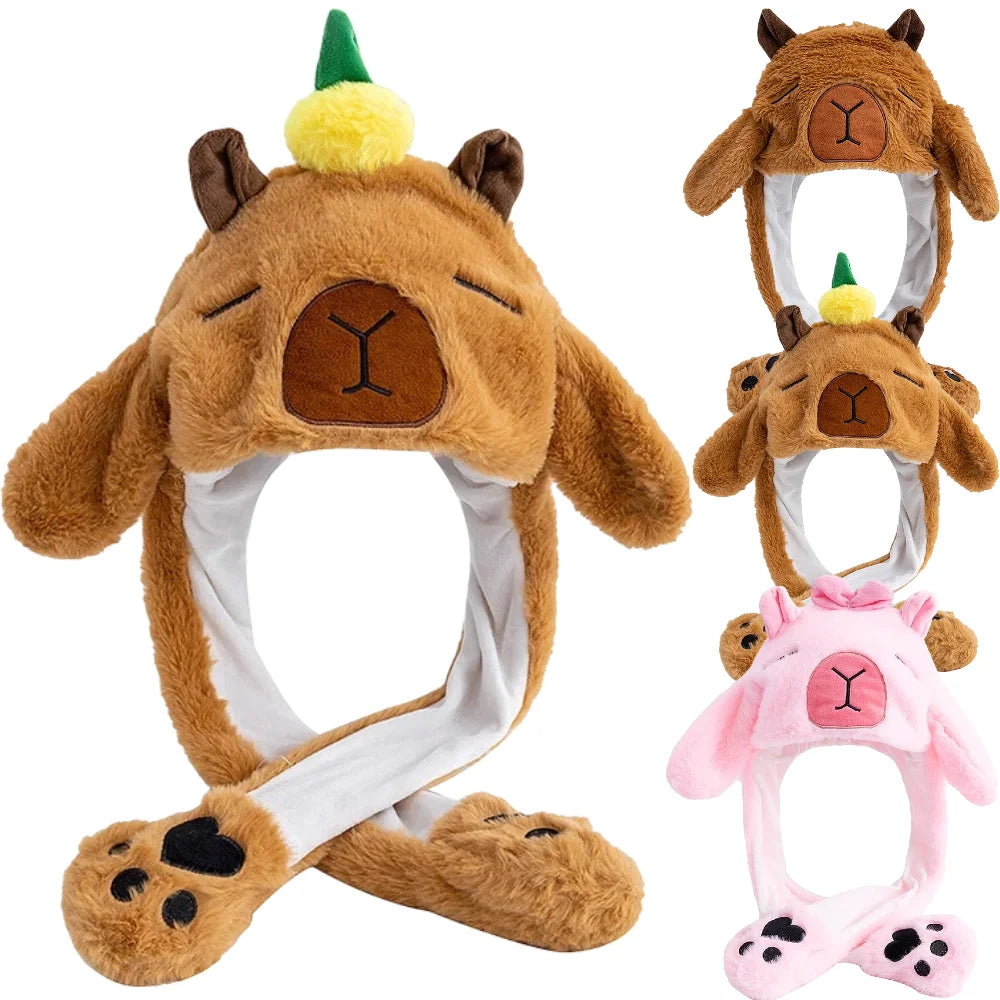 Women's Cute Capybara Ear Moving Beanie | Funny Plush Winter Hat