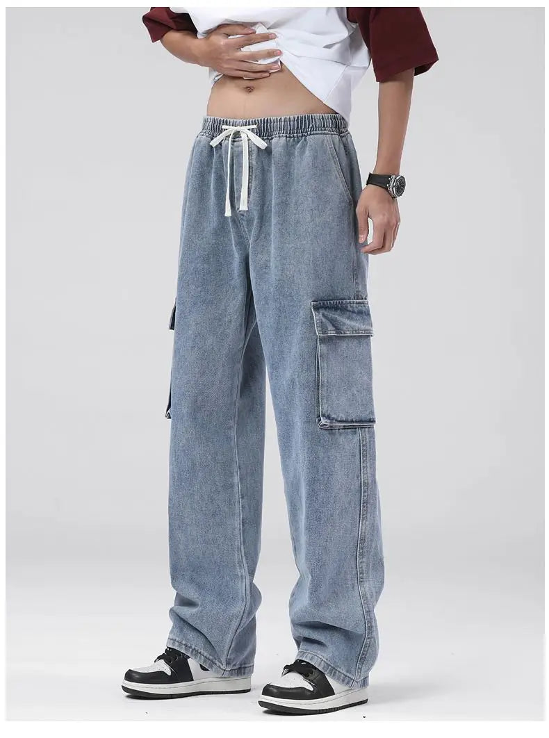 Men's Baggy Cargo Jeans with Elastic Waist | Casual Vintage Style