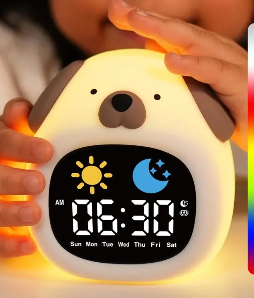 Cute Puppy-Shaped Kids Alarm Clock | Toddler Sleep Training Light