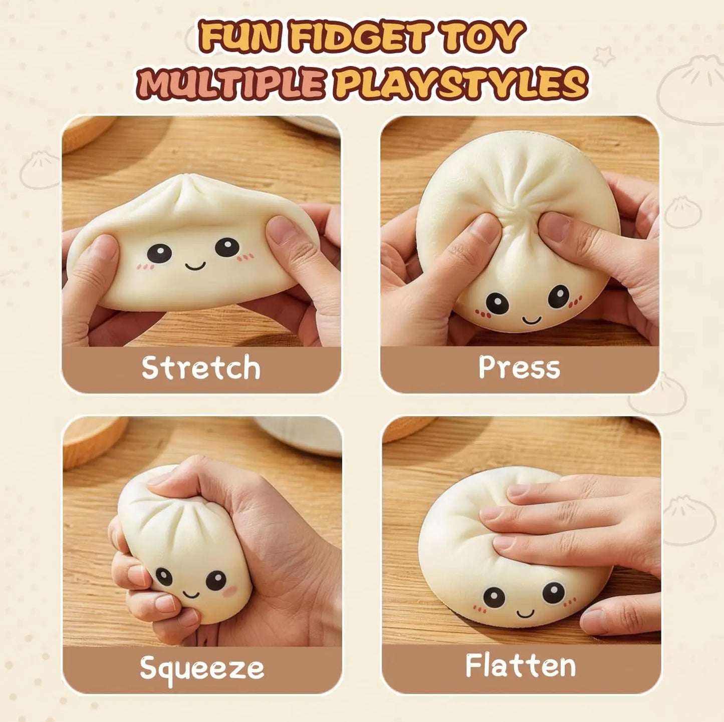 Kawaii Dumpling Squishy Toy Soft Cute Bao Bun Colorful Squishies Fidget Sensory Stress Balls Anxiety Relief Adults Gift