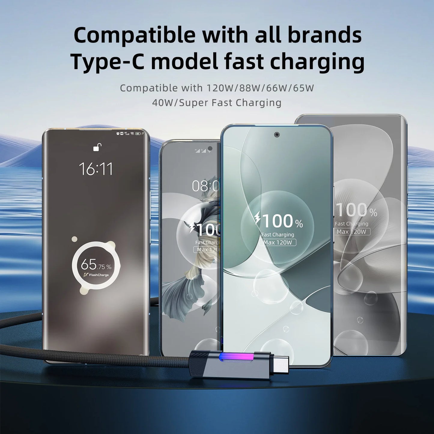 RGB Fast Charging Cable | 120W 6A USB Type C with Ambient Light