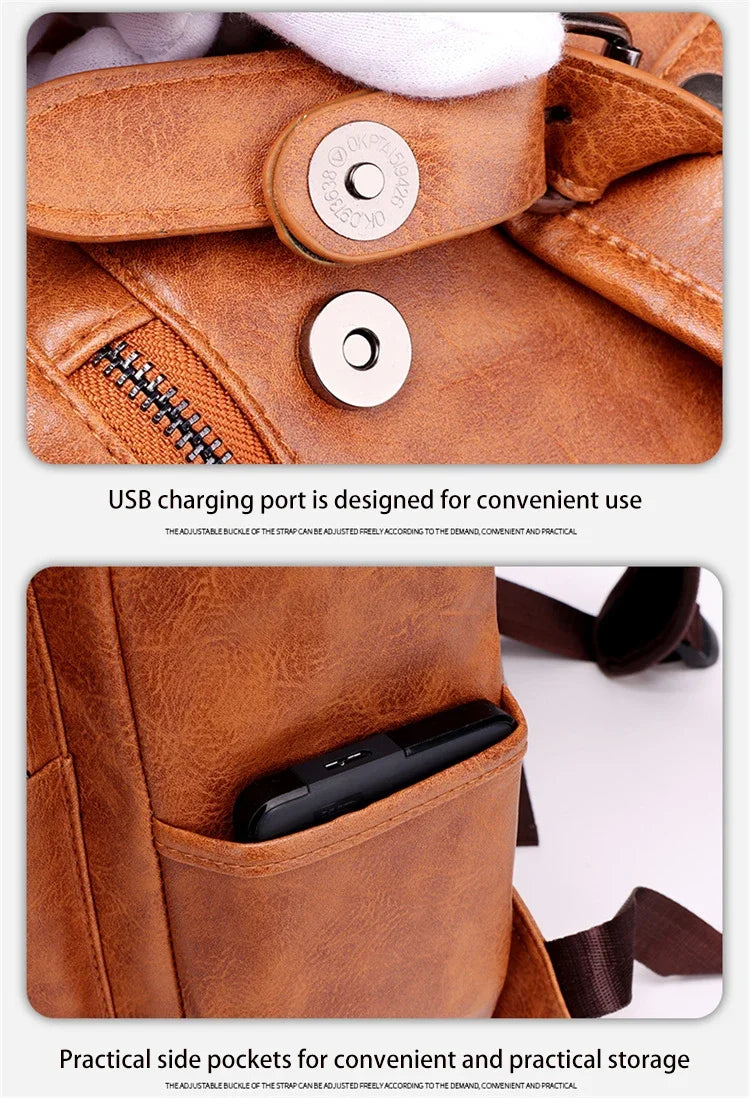 Large Capacity Vintage Men's Backpack | Stylish PU Leather Bag