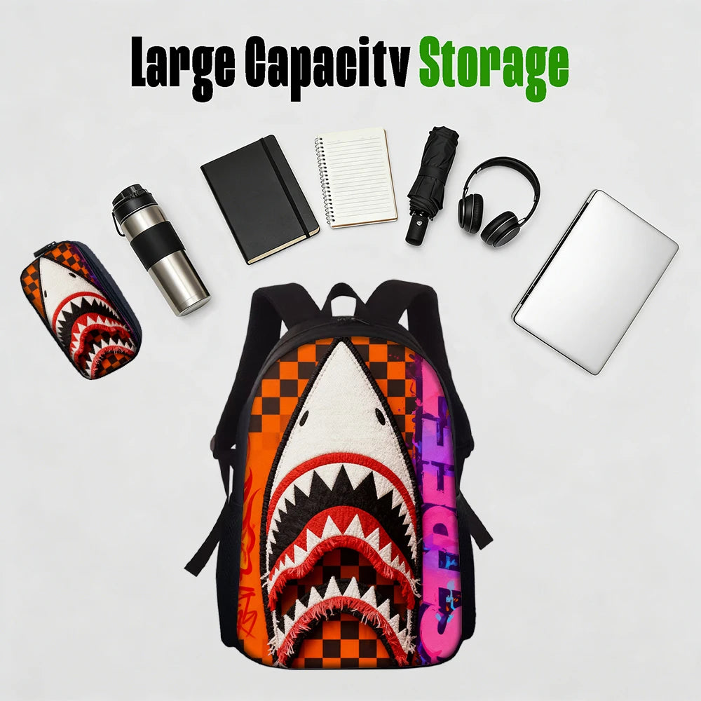 Trendy Shark Graphic Backpack Set | Perfect for School & Fun