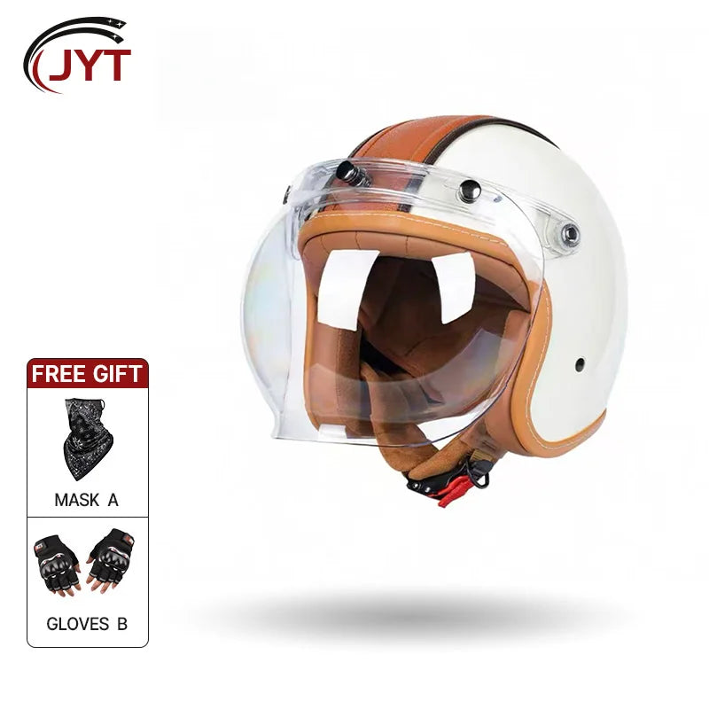 Retro Open Face 3/4 Motorcycle Helmet with Colorful Lens | DOT Certified