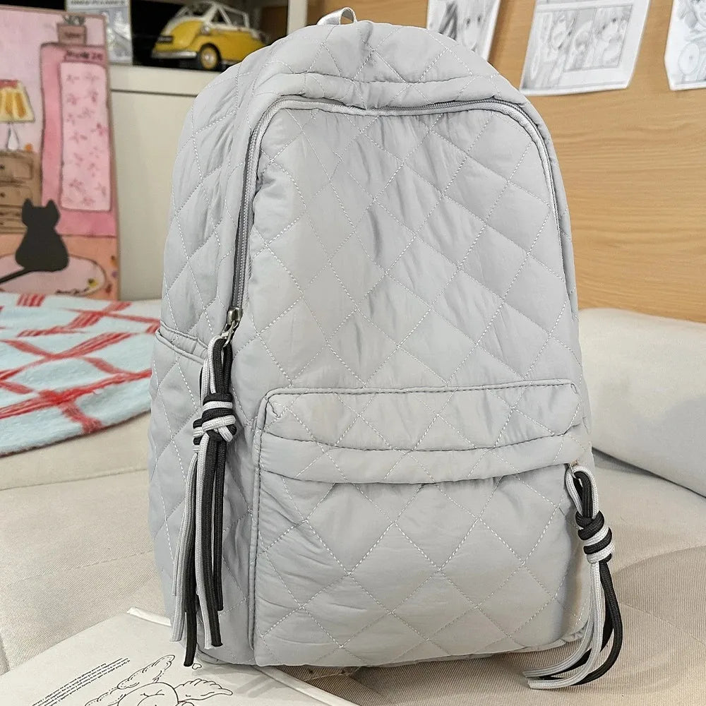 Cute Girls Quilted Backpack with Tassel Decor | Lightweight & Stylish