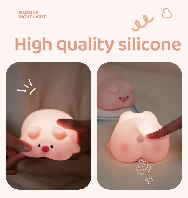 Cute Piggy Bunny Night Light | Soft Silicone Lamp for Kids