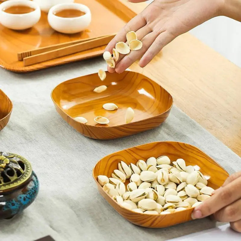 Wood Grain Plastic Square Plate Set | Stylish Dinnerware Collection