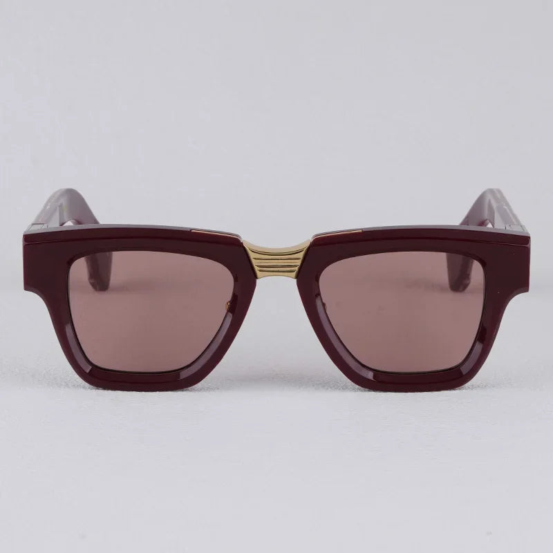 Luxurious Dark Red Thick Frame Sunglasses with Gold Details