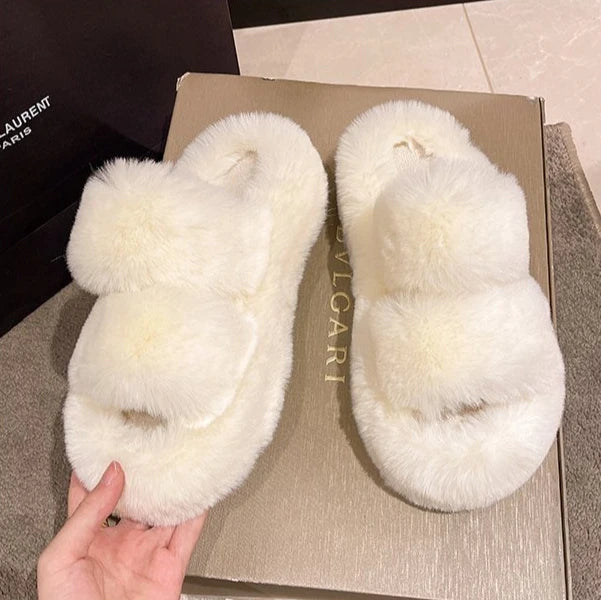Cozy Plush Fluffy Platform Fur Slippers for Women | Anti-Slip Warmth
