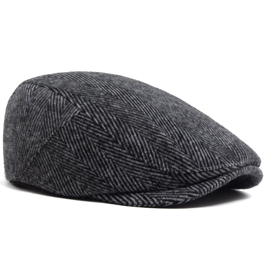 Unisex Vintage Herringbone Beret | Stylish Warm Newsboy Cap