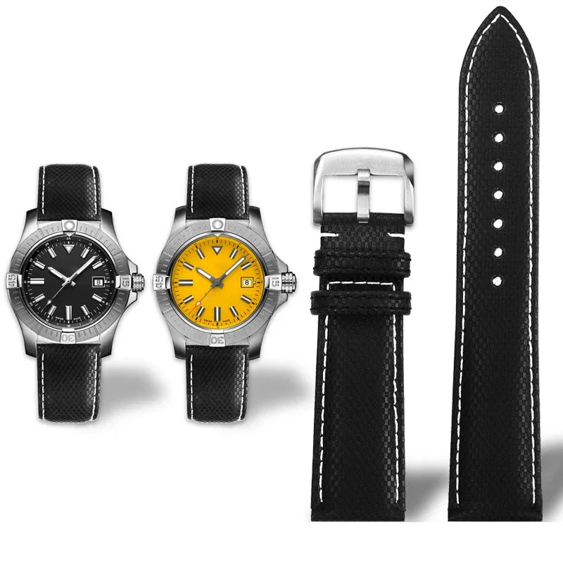 Versatile Yellow Nylon Leather Watch Strap | 22mm Men's Band