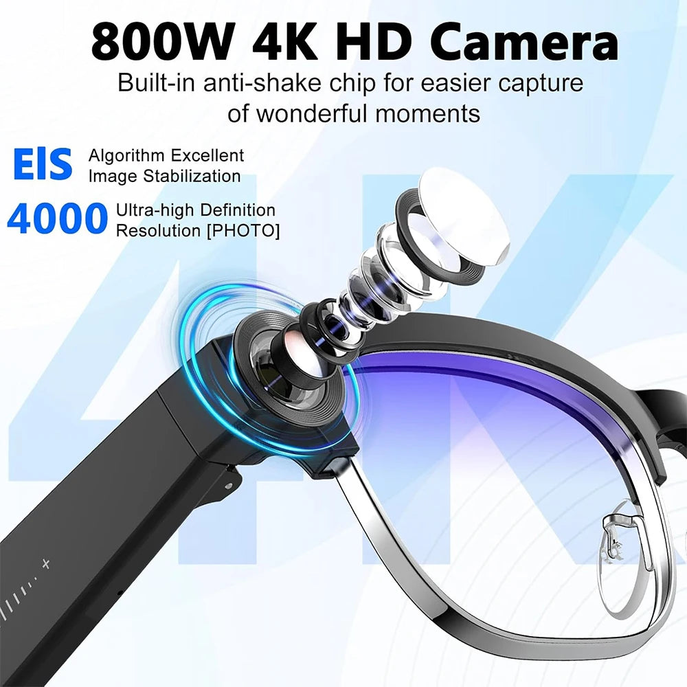 2026 Smart Glasses with 800W Ultra-Wide HD 4K Camera — Dual Lens Video Recording, 4GB AI Photo Recognition, Bluetooth Calls, Voice Translation, Anti-Blue Light UV Sunglasses