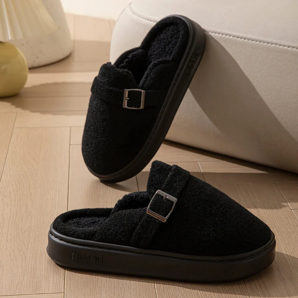 Couples Plush Fleece Slippers | Warm Non-Slip House Shoes