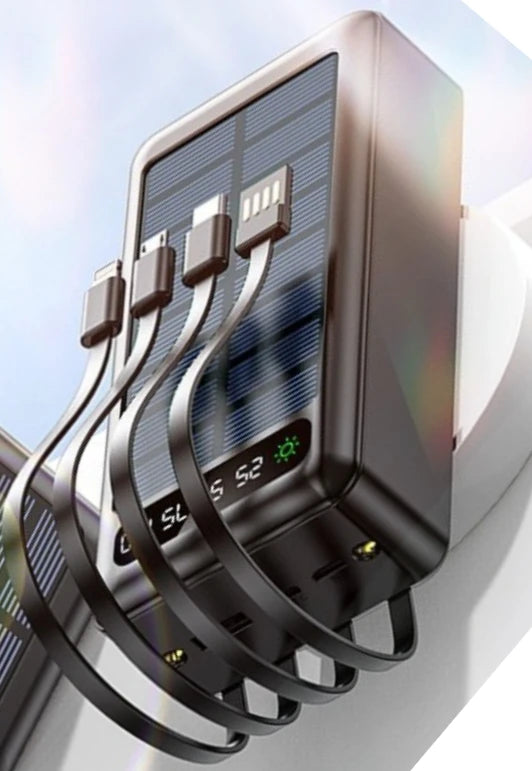 50000mAh Solar Power Bank with Built-In Cables for Outdoor Trips