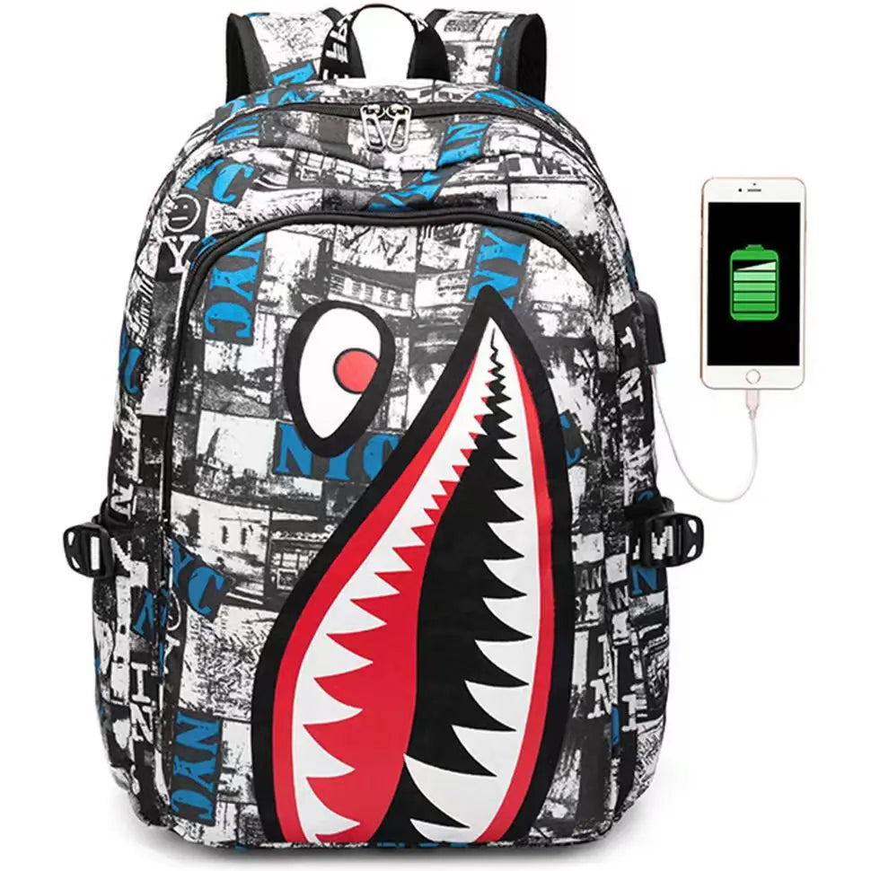 Cartoon Shark Print Backpack | Perfect for Primary School Students