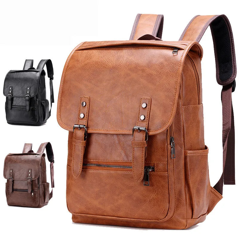 Large Capacity Vintage Men's Backpack | Stylish PU Leather Bag