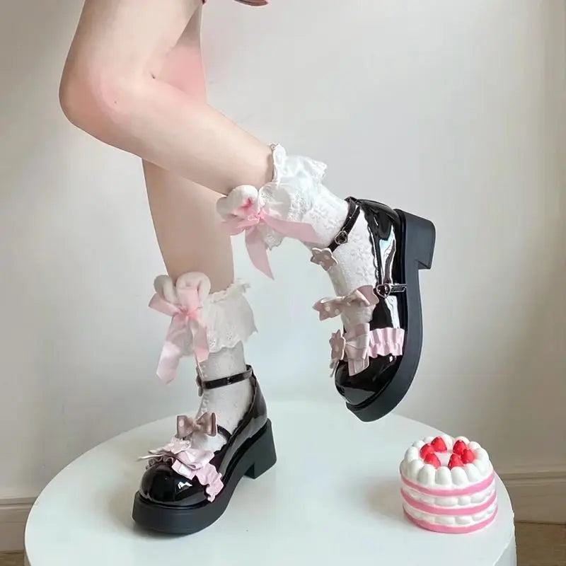 Cute Lace Rabbit Ear Socks for Women | Stylish Mid-Tube Socks