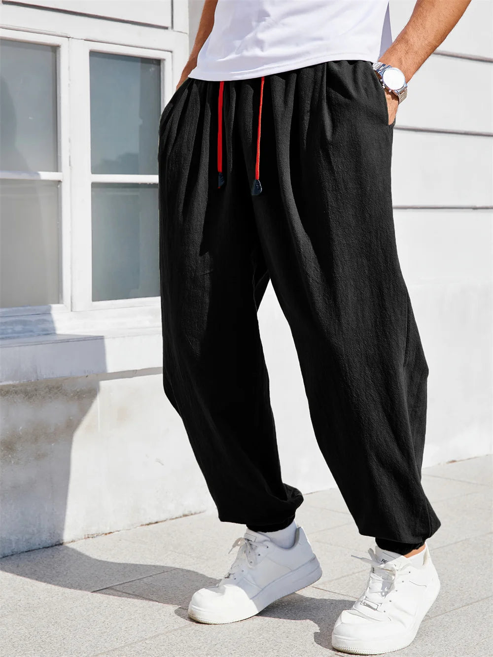 Men's Loose Fit Harem Pants | Cozy Cotton-Linen Lounge Joggers