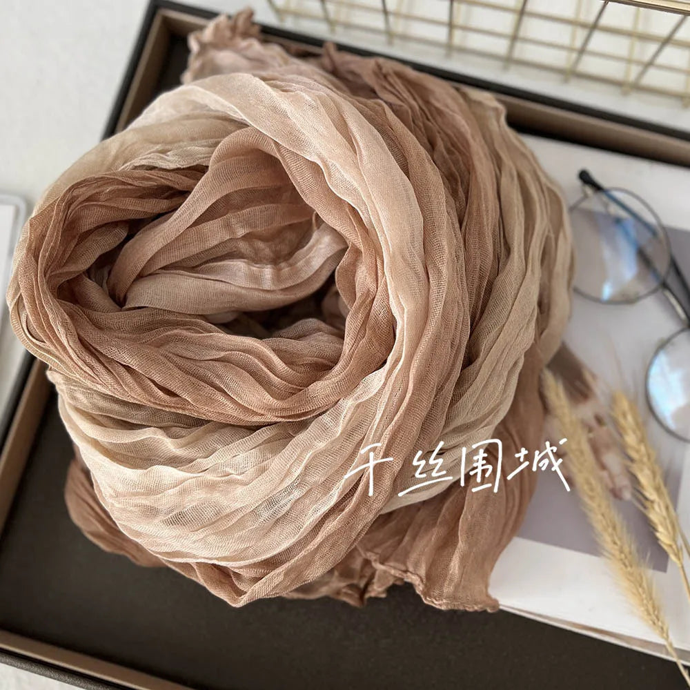 Elegant Women's Long Cotton Hemp Gradient Scarf for Winter Fashion