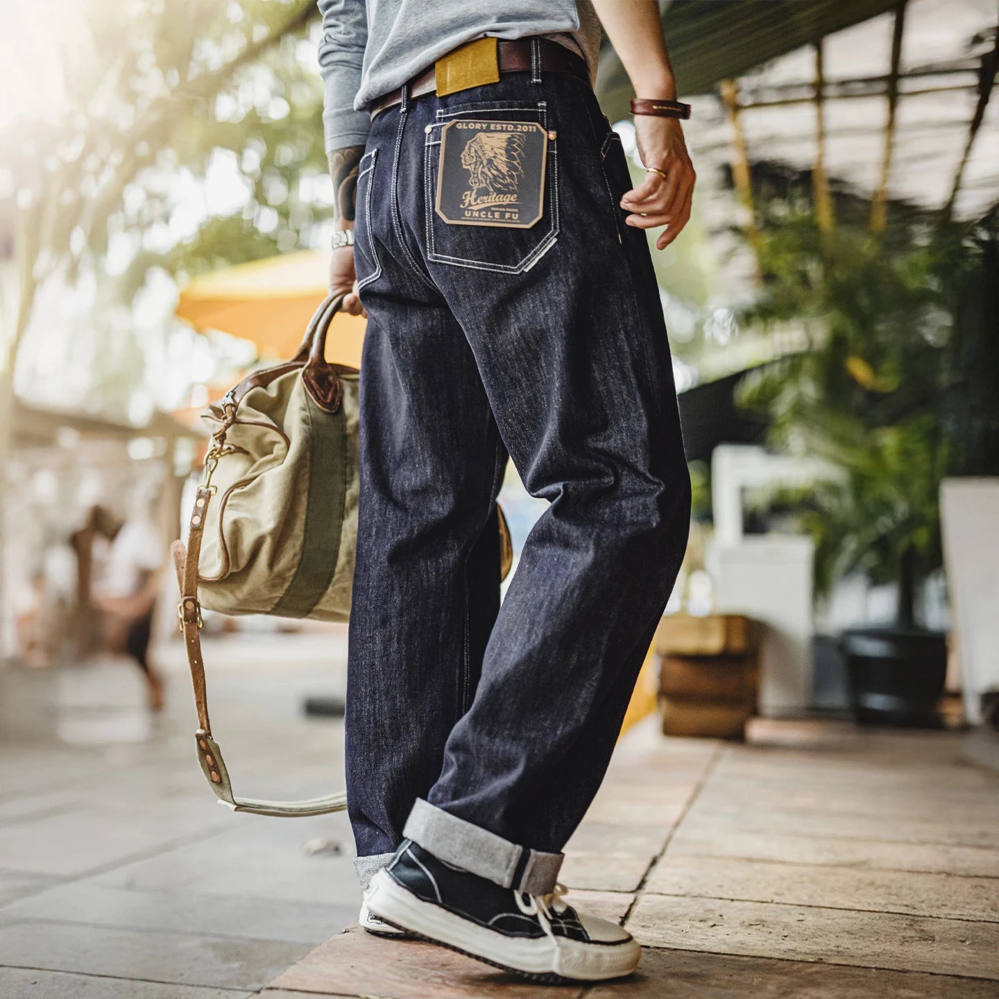 Men's Vintage One-Washed Denim Jeans | Casual Wide Leg Trousers