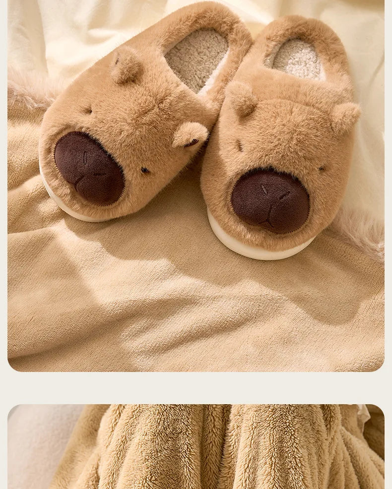 Fluffy Thermal Capybara Slippers | Cozy Non-Slip Indoor Footwear