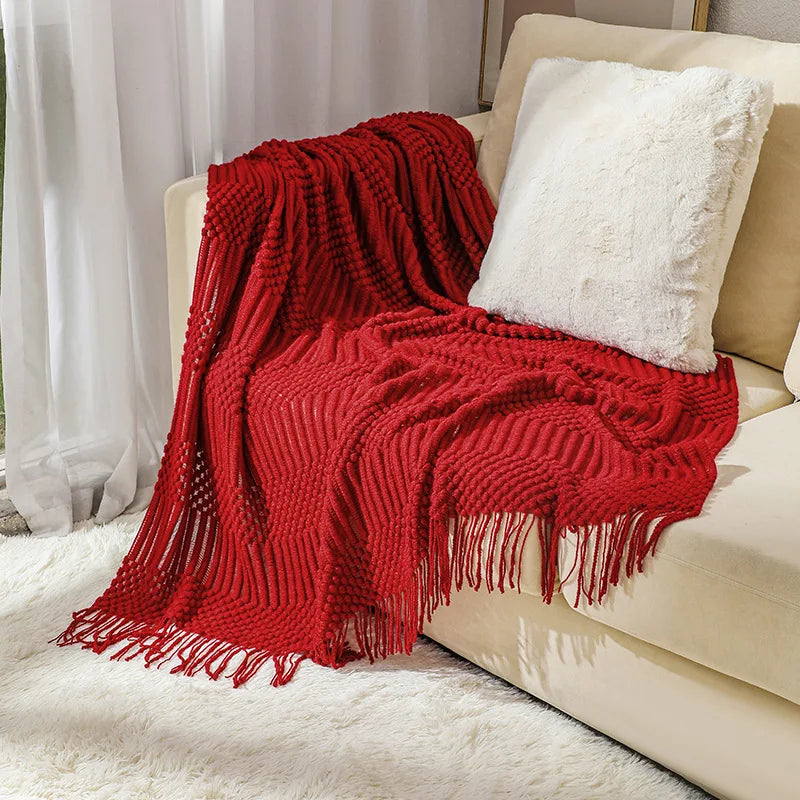 Cozy Yellow Boho Knitted Blanket | Soft Travel Nap Comfort