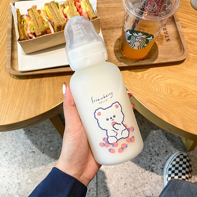 Kawaii Strawberry Bear Glass Water Bottle | Cute & Eco-Friendly