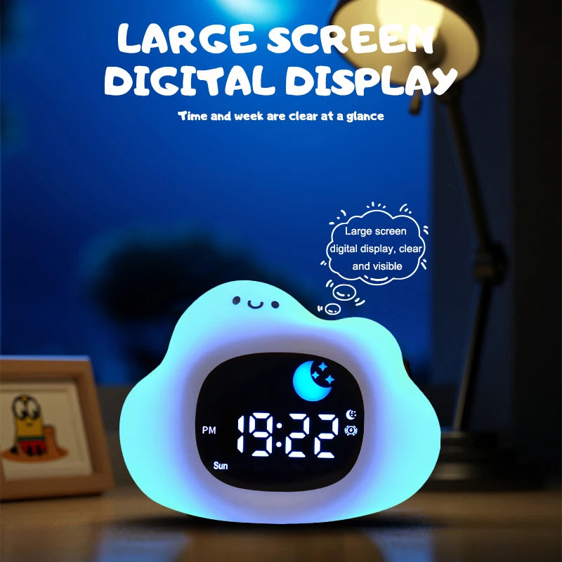 LED Night Light Alarm Clock for Kids | Musical Cat Design