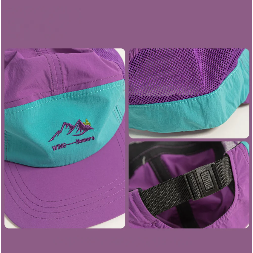 5 Panel Baseball Cap Nylon Mesh Embroidery Letter Color Block Hat for Men Women Outdoor Running Sport Cap