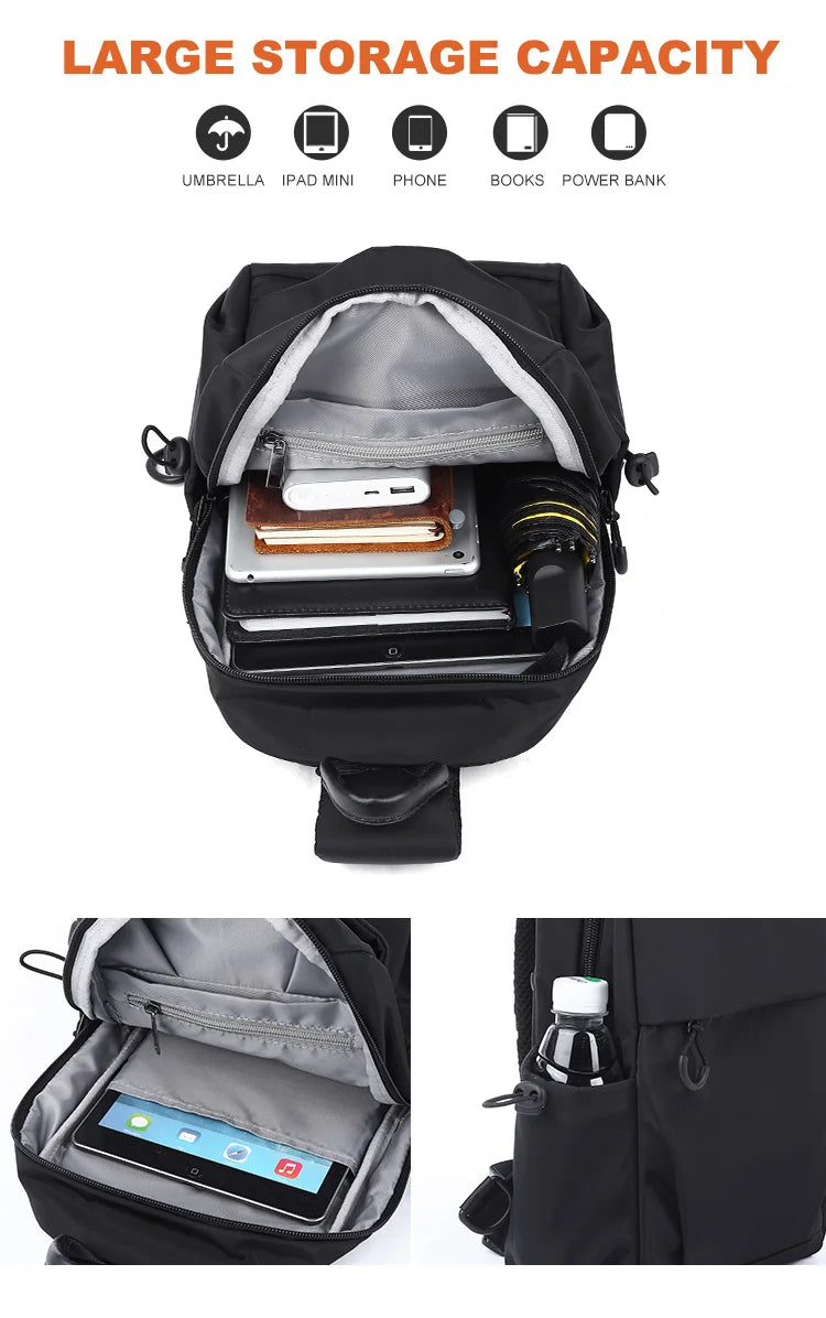 Waterproof Nylon Sling Bag | Anti-Theft Travel Chest Backpack
