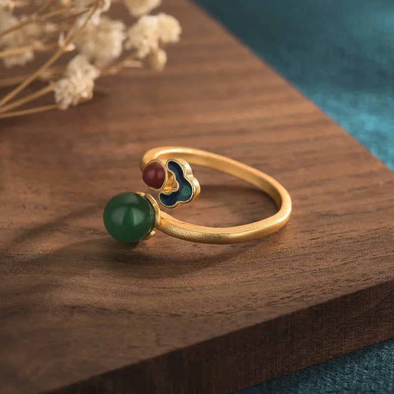 Adjustable Geometric Jade Ring for Women | Vintage Jewelry Gift