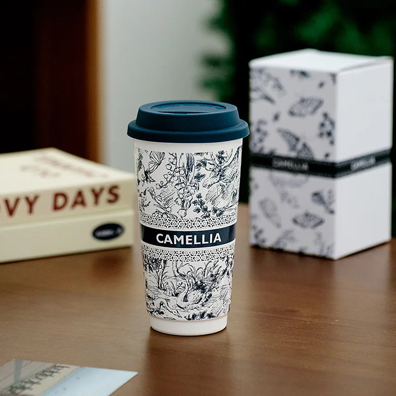 Taza de Café de Cerámica de Gran Capacidad con Tapa de Silicona | Elegante y Práctica