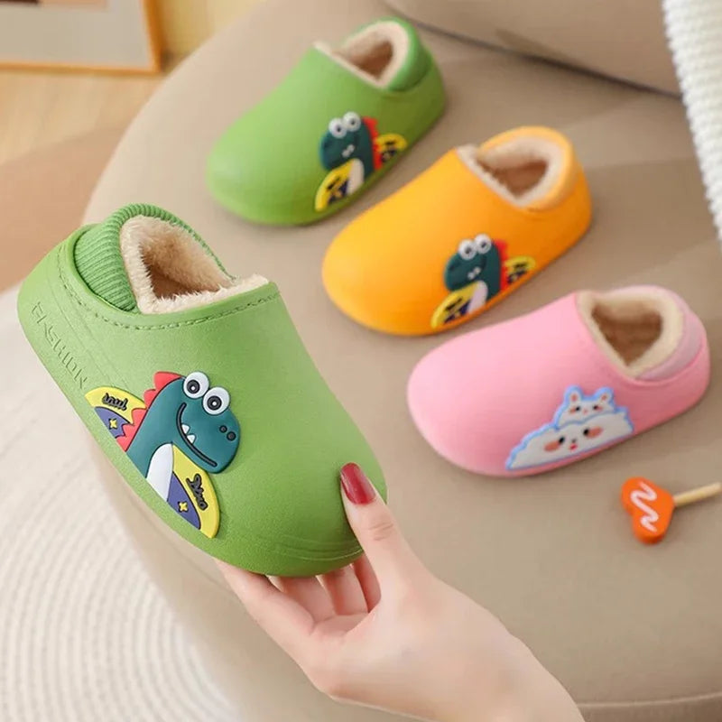 Kids Cute Animal Print Plush Slippers | Waterproof Anti-Slip Comfort