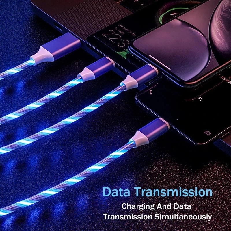 3 in 1 Glowing LED Cable | Fast Micro USB & Type-C Charging