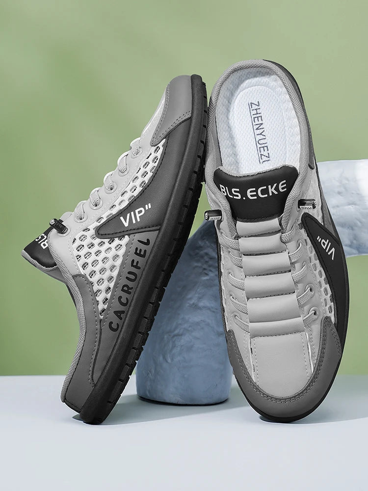 Summer Breathable Mesh Slip-On Half-Slipper for Men, Casual Soft-Soled Closed-Toe Slippers, Mesh Upper Is Refreshing and Breathable, Does Not Suffocate the Feet, Lace-Free Design Is Convenient for Lazy People