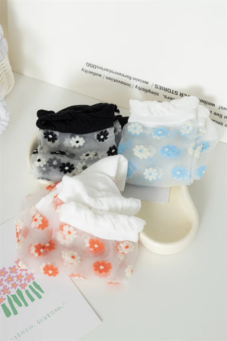 Floral Print Women's Socks | Thin Transparent Summer Socks