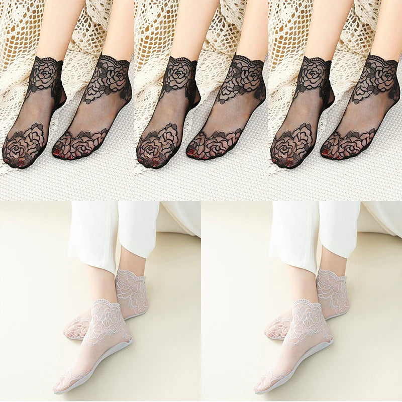Invisible Lace Socks for Women | Non-Slip Thin Boat Socks