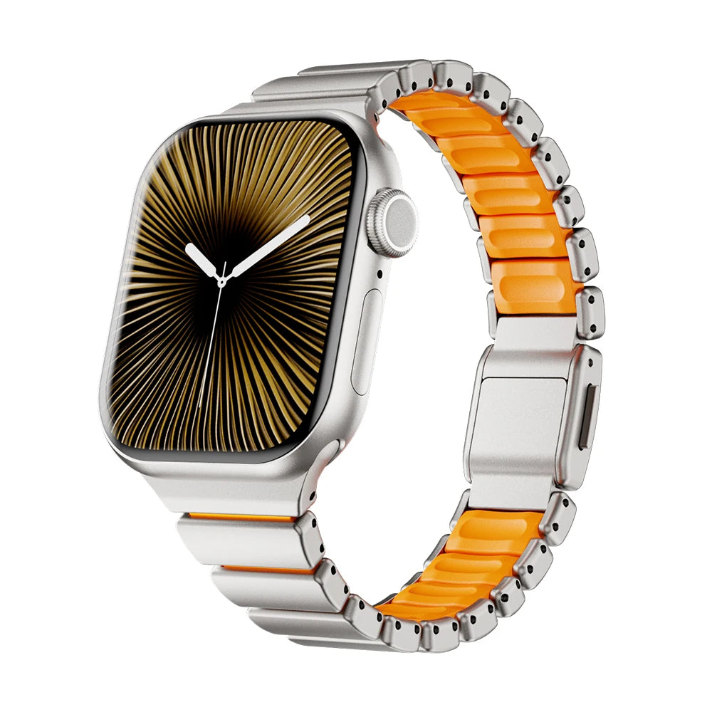 Slim Stainless Steel Rubber Strap for Apple Watch - Versatile & Stylish