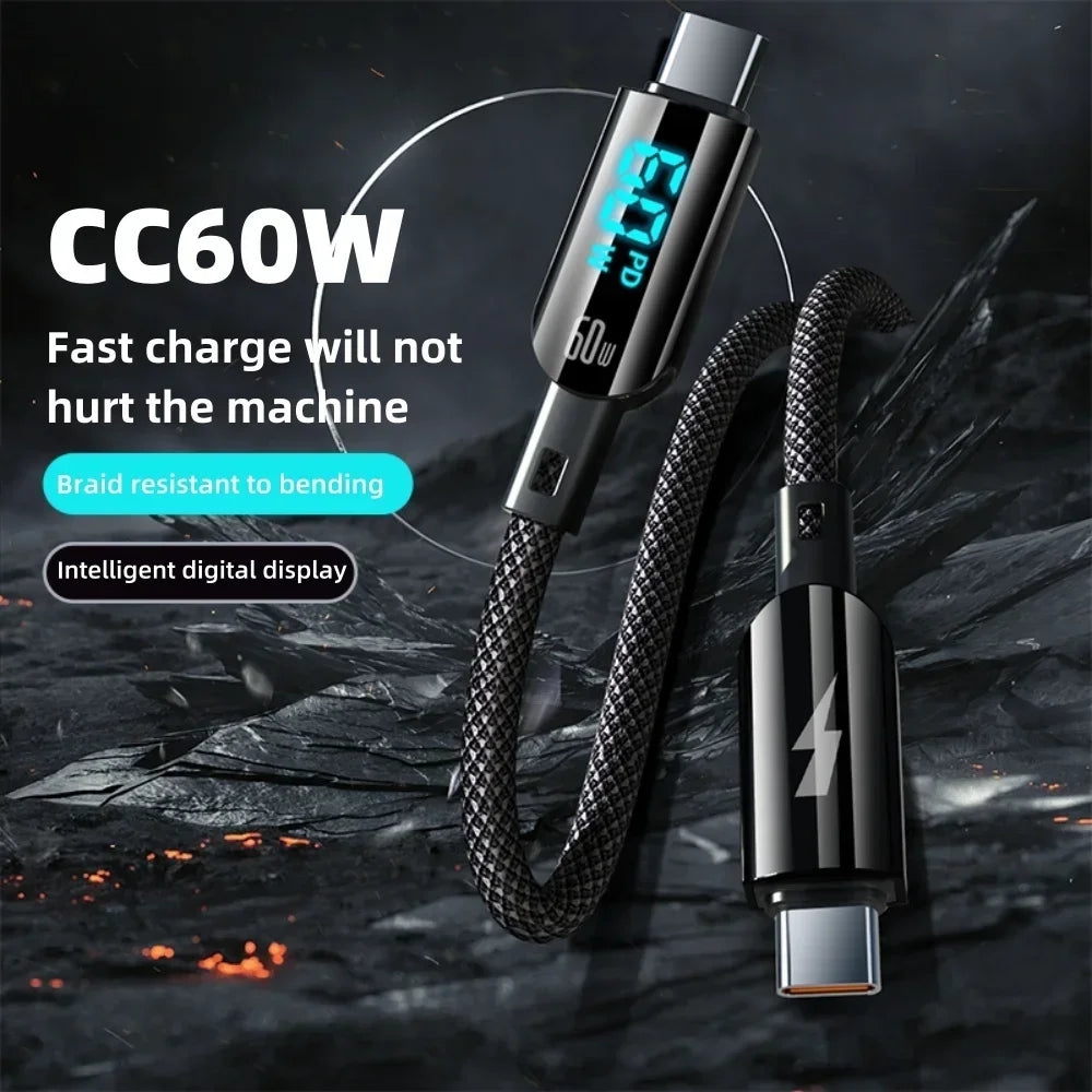 100W USB C to Type C Fast Charging Cable with LED Display