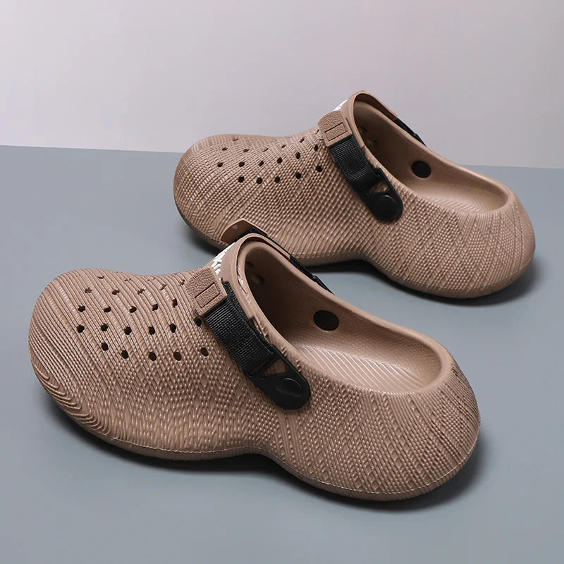 Men Thick Sole Clogs Breathable Hollow Out Non-slip Garden Shoes Outdoor Beach Slippers Slip On Platform Sandal Summer Walking